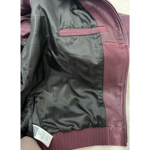 RARE TRUE RELIGION Lamb Leather Bomber Jacket Burgundy Maroon Men's Size 3XL - Picture 5 of 9